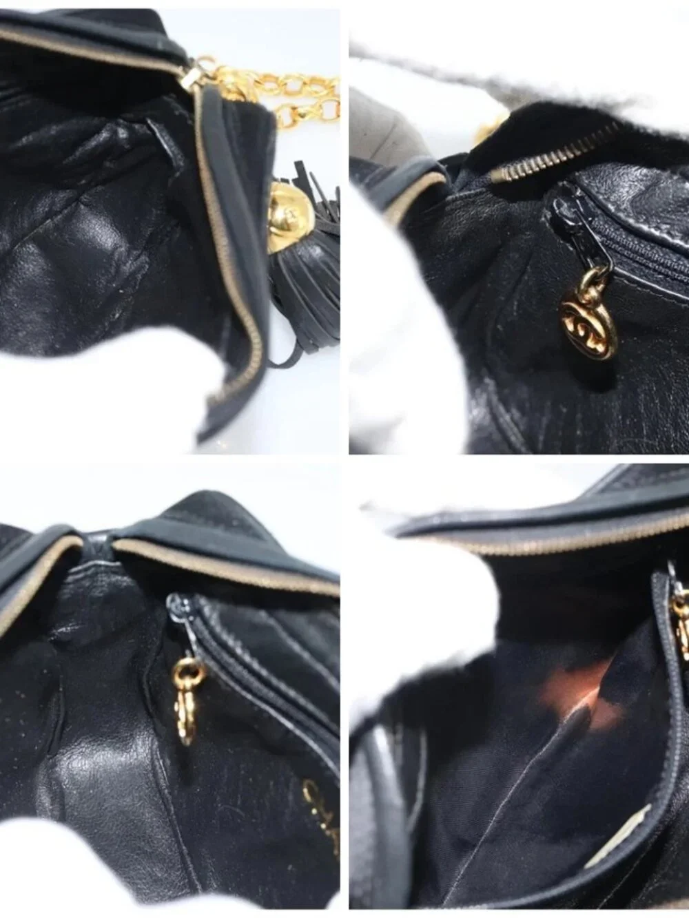 CHANEL Matelasse Chain Shoulder Bag Satin Black Gold CC Auth 189794V